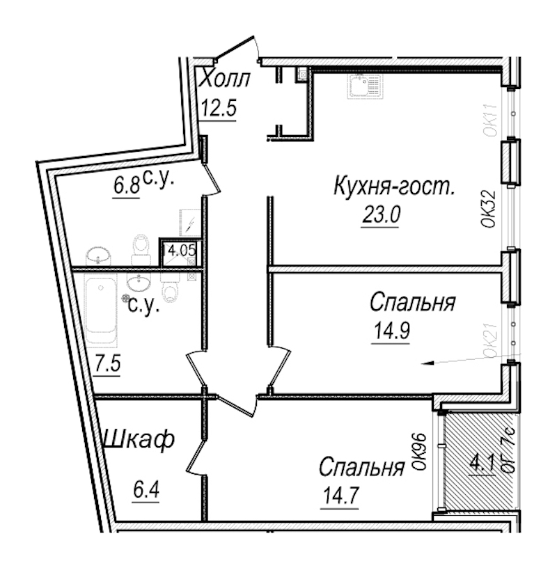 2-комнатная квартира 87.9 м², 5/7 эт., Комплекс апартаментов «Meltzer Hall»